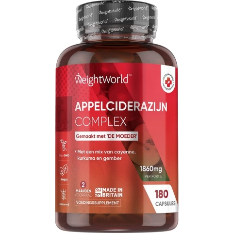 WeightWorld Appel Cider Azijn Complex - 1860 mg Apple Cider Vinegar met superfoods - 180 vegan capsules