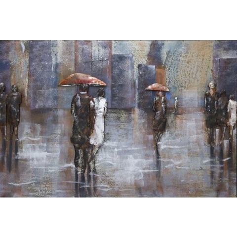 Metaal 3D schilderij in de regen 80x120 cm