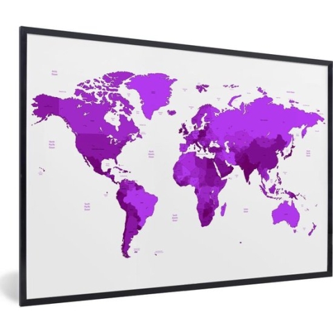 Fotolijst incl. Poster - Wereldkaart - Simpel - Paars - 120x80 cm - Posterlijst