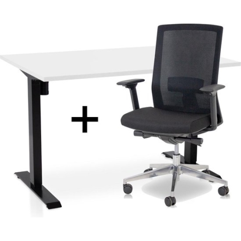 Zit-sta bureau elektrisch verstelbaar +  ERGO Bureaustoel | ARBO EASY Thuiswerkset | frame bureau zwart - bureaublad wit | 140x80 cm