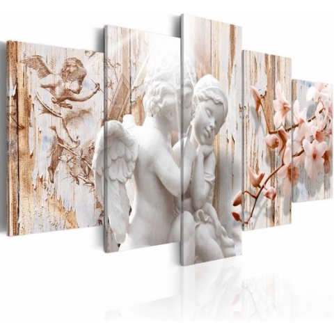 Schilderij - Engeltjes, 5 luik, Beige/Wit, 2 maten, Premium print