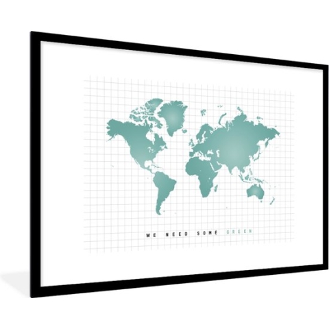 Fotolijst incl. Poster - Wereldkaart - Groen - Quote - Kind - Jongens - Meisjes - 120x80 cm - Posterlijst