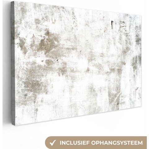Canvas Schilderij Beton - Wit - Bruin - Patronen - 180x120 cm - Wanddecoratie XXL