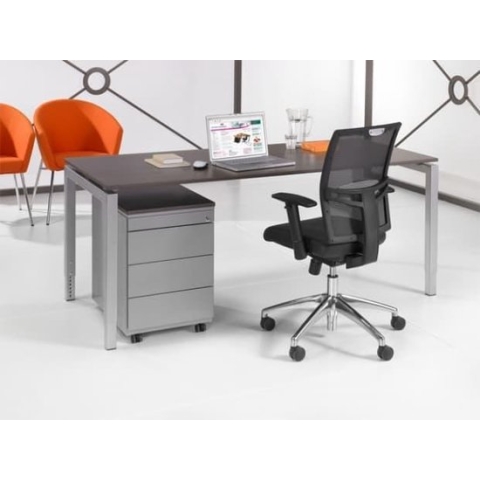 4 poots bureau Kubus breed 200CM diep 100CM bladkleur Halifax Eiken framekleur Wit (RAL9010)