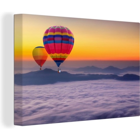 Canvas Schilderij Luchtballon - Zee - Lucht - 180x120 cm - Wanddecoratie XXL