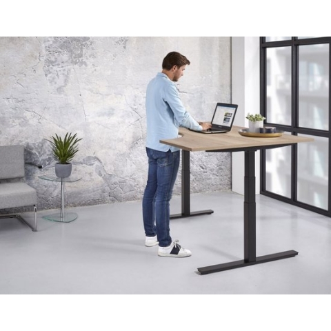 Elektrische zit-sta hoek wingbureau Teez breed 160CM diep 120CM bladkleur Robson Eiken framekleur Antraciet (Ral 7016) wingzijde Links
