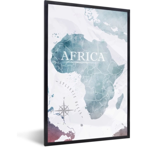 Fotolijst incl. Poster - Wereldkaart - Afrika - Blauw - 60x90 cm - Posterlijst