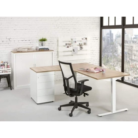 Ergonomisch t-poot wingbureau Design Teez breed 160CM diep 120CM bladkleur Kersen framekleur Zwart (RAL9005) wingzijde Links