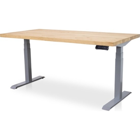 Zit-sta bureau met massief eiken blad 140 x 80 cm - MRC PRO NEN-EN 527 - elektrisch verstelbaar - frame aluminium - 130 cm hoog - 150KG draagvermogen
