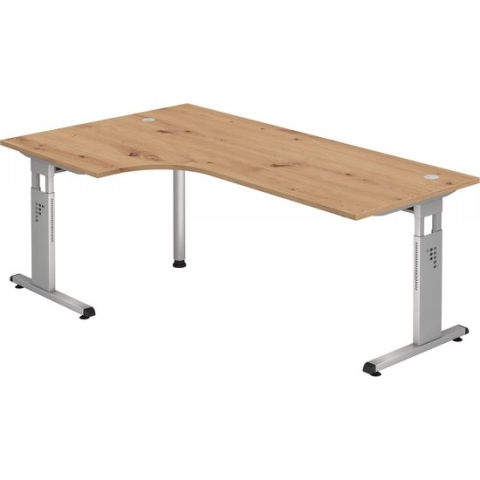MEGA 82 S | Bureau - Hout C Voet zilver 200 x 120 Tafelhoogte I In hoogte verstelbaar Essen-Eik/Zilver