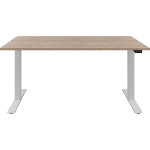 Zit sta bureau - Zit sta bureau elektrisch - Midden eiken bureaublad - Wit onderstel - 120 x 80 cm