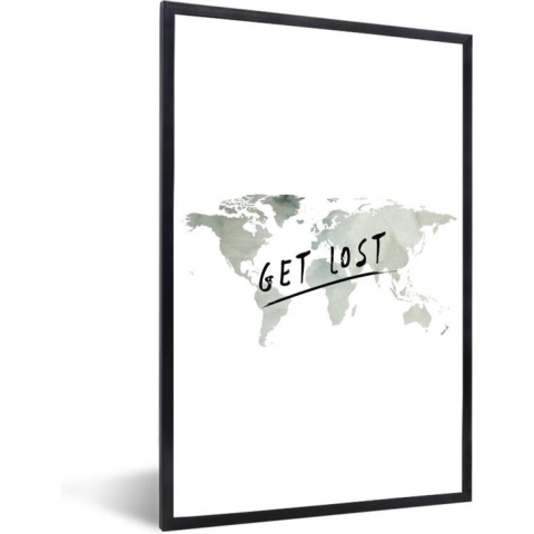 Fotolijst incl. Poster - Wereldkaart - Quotes - Aquarelverf - 80x120 cm - Posterlijst