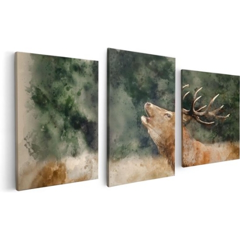Artaza Canvas Schilderij Drieluik Hert Aquarel - Abstract - 120x60 - Foto Op Canvas - Canvas Print