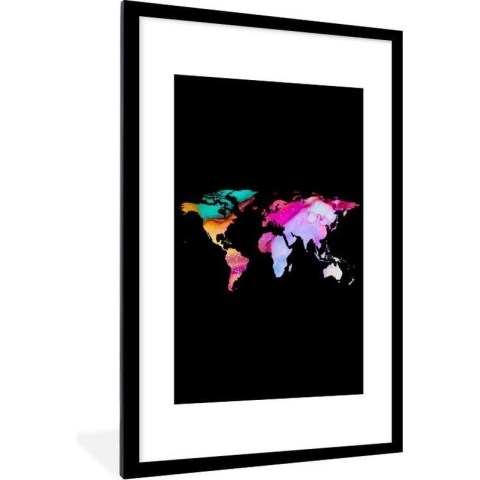 Fotolijst incl. Poster - Wereldkaart - Regenboog - Verf - 80x120 cm - Posterlijst