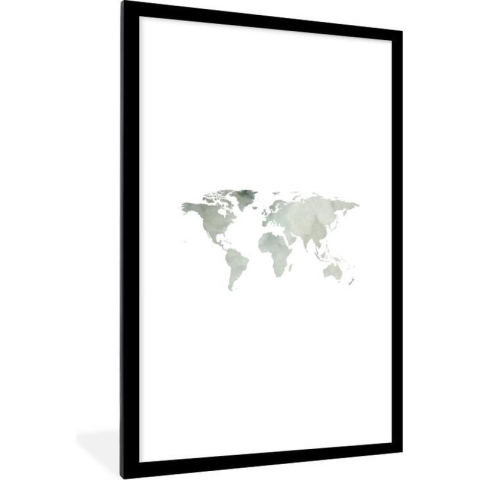 Fotolijst incl. Poster - Wereldkaart - Minimalisme - Grijs - 80x120 cm - Posterlijst