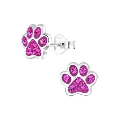 zilveren hondenpoot licht paars kinderoorbellen 20 kristal | Kat hond Dieren poot Oorknopjes Meisje Zilver hondepoot | Zilverana | Sterling 925 Silver