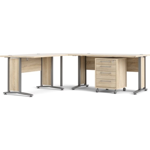 Prisme Hoekbureau 305 met verrijdbaar onderstel, eiken decor