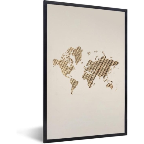 Fotolijst incl. Poster - Wereldkaart - Touw - Design - 60x90 cm - Posterlijst