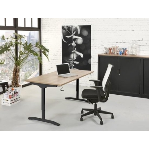 Slinger verstelbaar zit/zit bureau NLST breed 140CM diep 80 cm bladkleur Ahorn framekleur Aluminium (RAL9006)
