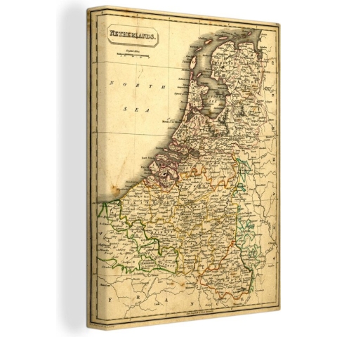 Canvas Schilderij Groezelige kaart van Nederland - 90x120 cm - Wanddecoratie