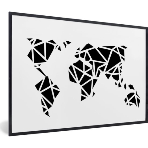 Fotolijst incl. Poster - Wereldkaart - Zwart - Wit - Abstract - Kind - Jongens - Meisjes - 120x80 cm - Posterlijst