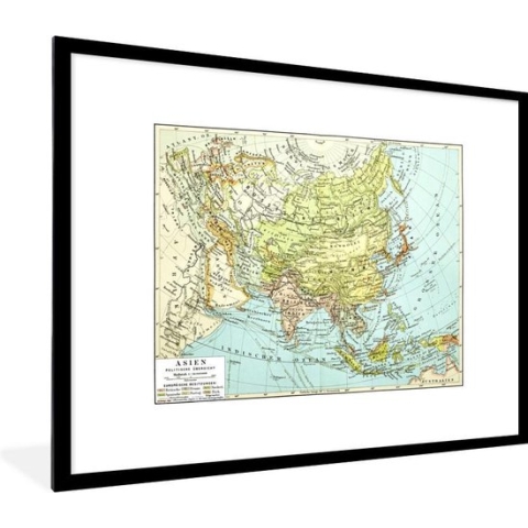 Fotolijst incl. Poster - Klassieke wereldkaart Azië - 80x60 cm - Posterlijst