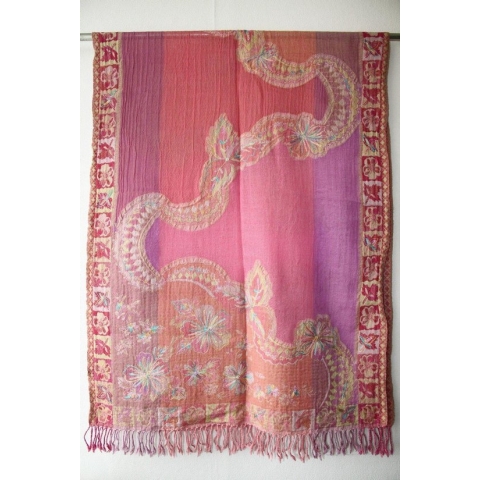 1001musthaves.com Roze lila kleurige wollen dames sjaal met fijn meerkleurig borduurwerk 70 x 180 cm