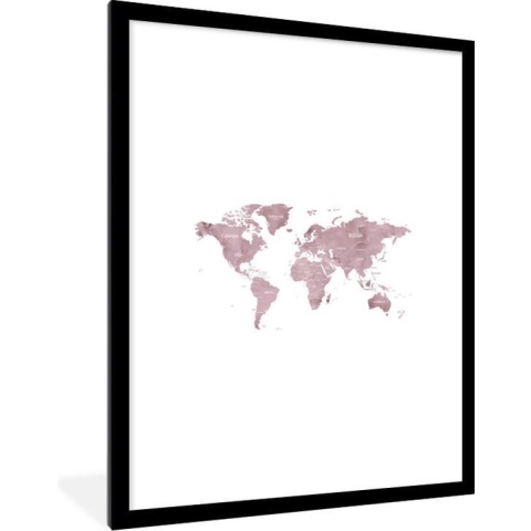 Fotolijst incl. Poster - Wereldkaart - Marmer - Roze - 60x80 cm - Posterlijst