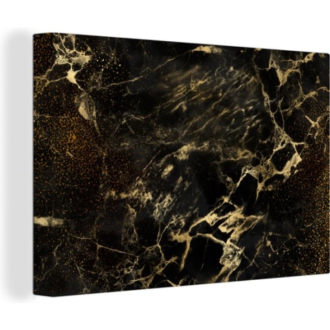 Canvas Schilderij Marmer look - Zwart - Goud - 150x100 cm - Wanddecoratie