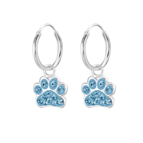 zilver kinder oorbellen meisje met hondenpoot blauw 24 kristal hanger | Poot Dierenpoot Oorringen Meisje Zilver | Zilverana | Sterling 925 Silver (Echt zilver)