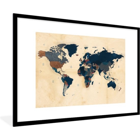 Poster in fotolijst kinderen - Wereldkaart - Vintage - Papyrus - Kinderen - Jongens - Meisjes - Kinderkamer decoratie - 120x80 cm - Poster kinderkamer - Schilderij voor kinderen