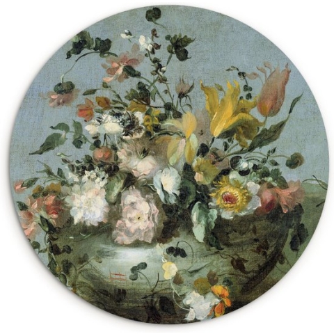 WallCircle - Kamer decoratie aesthetic - Bloemen - Oude Meesters - Barok - Natuur - 90x90 cm - Kamer decoratie tieners - Wanddecoratie - Ronde Schilderijen