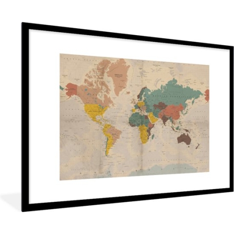 Fotolijst incl. Poster - Wereldkaart - Vintage - Atlas - Kind - Jongetjes - Meid - 120x80 cm - Posterlijst
