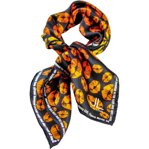 Josi Louis 100% Zijden sjaal - Don’t talk just kiss - Oranje Geel Zwart - vierkant 60×60 cm - luxe zacht zijden sjaal