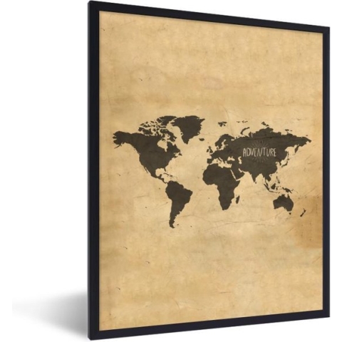 Fotolijst incl. Poster - Wereldkaart - Vintage - Quote - 60x80 cm - Posterlijst