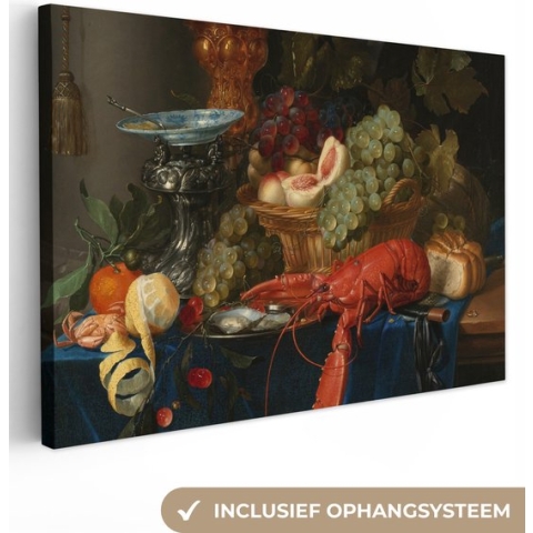 Canvas - Schilderij Stilleven met een gouden bokaal - Schilderij - Oude meesters - 120x80 cm - Kamer decoratie - Woonkamer