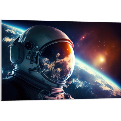 Acrylglas - Astronaut - Galaxy - Sterren - Aarde - 105x70 cm Foto op Acrylglas (Met Ophangsysteem)
