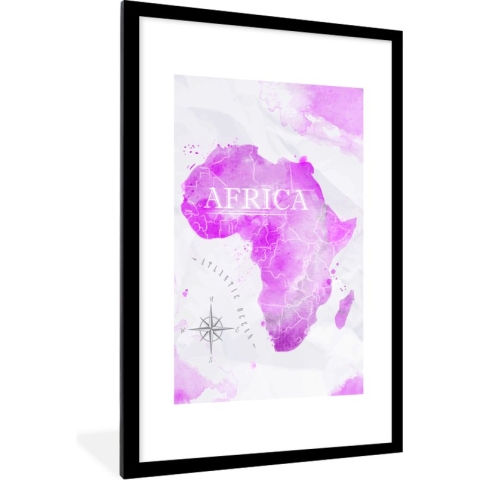 Fotolijst incl. Poster - Wereldkaart - Roze - Afrika - 80x120 cm - Posterlijst