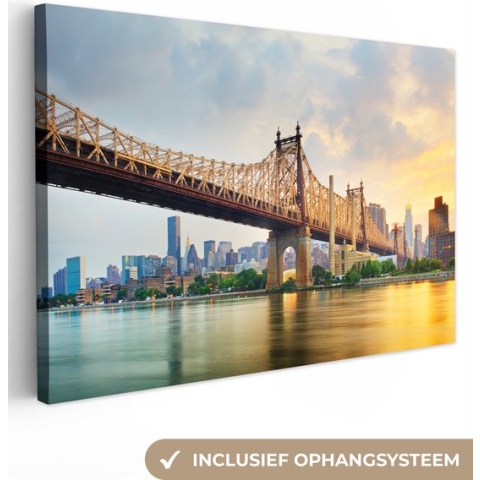 Canvas Schilderij New York - Queens - Manhattan - 140x90 cm - Wanddecoratie