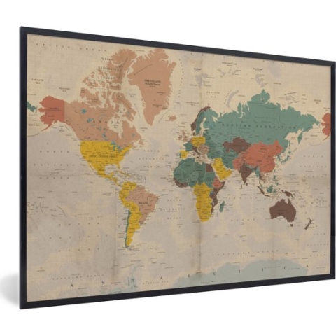 Fotolijst incl. Poster - Wereldkaart - Vintage - Atlas - Kind - Jongetjes - Meid - 90x60 cm - Posterlijst