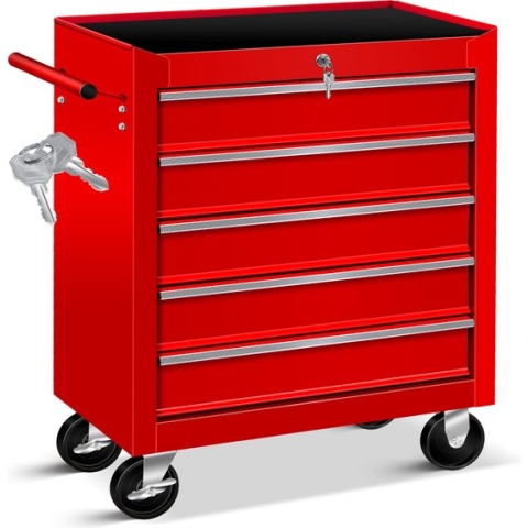 Masko® Werkplaatswagen Gereedschapswagen Gereedschapskist Compartimenten Gereedschapskist - 5 vakken, Rood