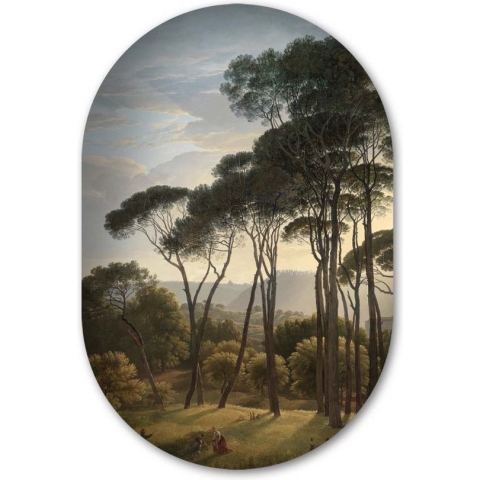 Muurovaal Italiaans Landschap met Parasoldennen - WallCatcher | Aluminium 70x105 cm | Ovalen schilderij | Wandovaal Meesterwerk van Hendrik Voogd op Dibond
