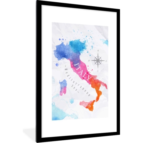 Fotolijst incl. Poster - Wereldkaart - Olieverf - Italië - 80x120 cm - Posterlijst