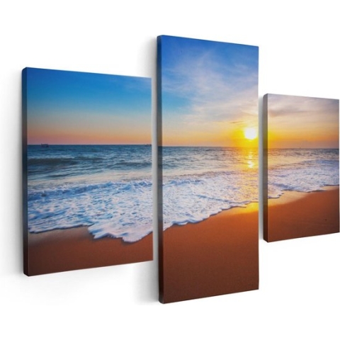 Artaza Canvas Schilderij Drieluik Strand En Zee Tijdens Zonsondergang - 90x60 - Foto Op Canvas - Canvas Print