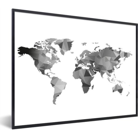 Fotolijst incl. Poster - Wereldkaart - Driehoek - Grijs - 80x60 cm - Posterlijst