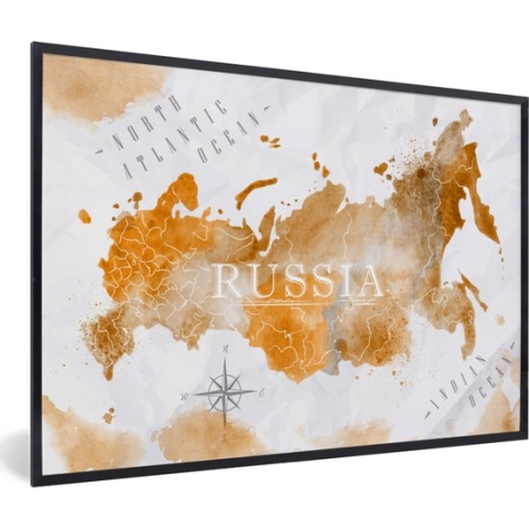 Fotolijst incl. Poster - Rusland - Wereldkaart - Goud - 120x80 cm - Posterlijst