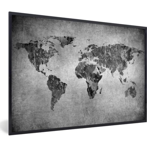 Fotolijst incl. Poster - Wereldkaart - Vintage - Abstract - Kinderen - Jongens - Meisjes - 90x60 cm - Posterlijst