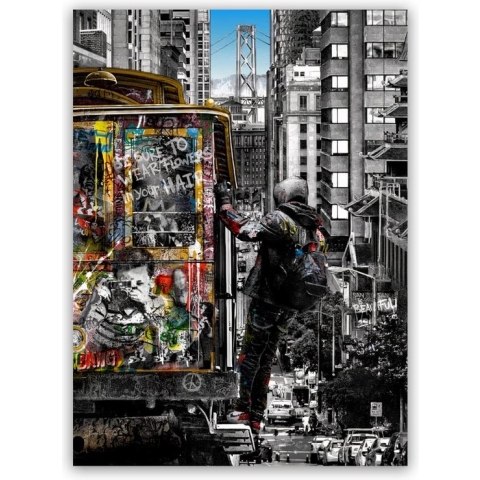 Banksy Schilderij - Tram Art - 80x110 - Plexiglas