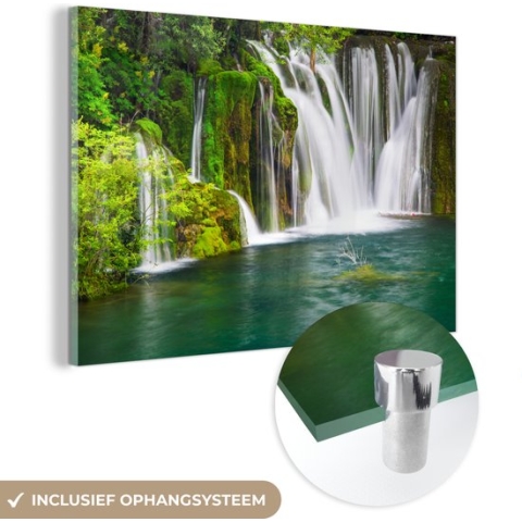 MuchoWow® Glasschilderij - Verschillende watervallen bij het Nationaal park Erawan in Thailand - 120x80 cm - Acrylglas Schilderijen - Foto op Glas