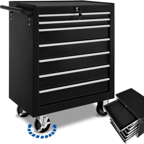 tectake® - Gereedschapswagen met 7 lades - zwart - 402800